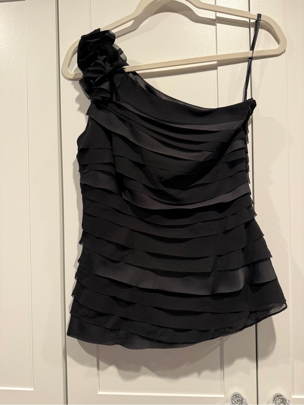 White House Black Market Black One-Shoulder Ruffle Tank Top - Women